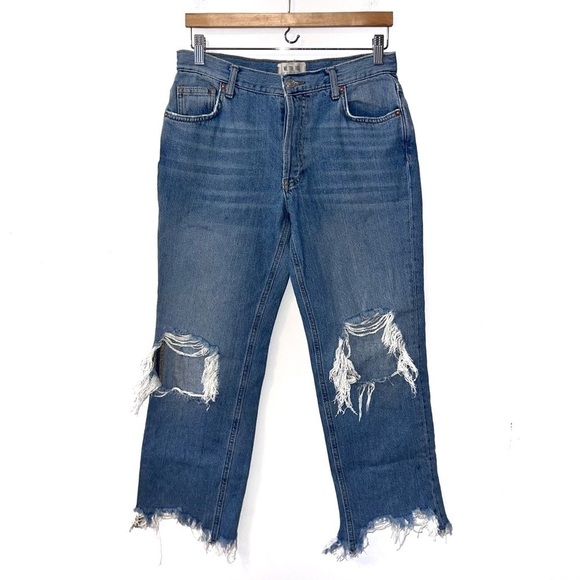 Free People We The Free Maggie Button Closure Distressed Straight Leg Jeans - Picture 2 of 7